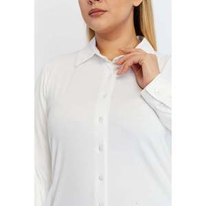 Chemise en maille drapée en mélange de modal grande taille RMG pour femme, chemisier blanc confortable à manches longues et coupe ample - Product Image 2