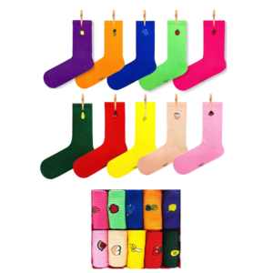 10-Pack Colorful Embroidered Fruit and Floral <b>Sock</b> <b>Box</b> Breathable One Size Daily Use Hand Drawn Print with Custom Logo Design - Product Image 1