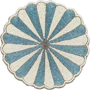 Napperon de table rond 14 pouces fait à la main argent et or avec perles blanches tapis de table et coussinets perlés - Product Image 1