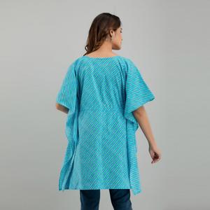 Leheriya Print Cotton Kaftan Cocktail Dress in <b>Light</b> Blue (SHKUP1224) - Product Image 3