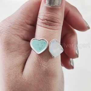 Joyería de piedra cruda, anillo para mujer, piedra lunar arcoíris Natural, piedra preciosa, piedra natal de junio, anillo de corazón, joyería, anillo de Plata de Ley 925 - Product Image 4