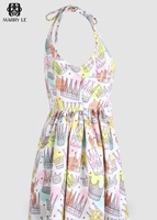 Vestido de algodón orgánico sin mangas con cuello en V, largo hasta la rodilla, cintura natural, estampado Diadem, cremallera trasera - MD06, lavable, a la moda para mujer