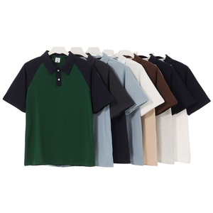 Polo à manches courtes en pur coton raglan pour hommes, style universitaire, antibactérien, col rabattu, 240g - Product Image 1