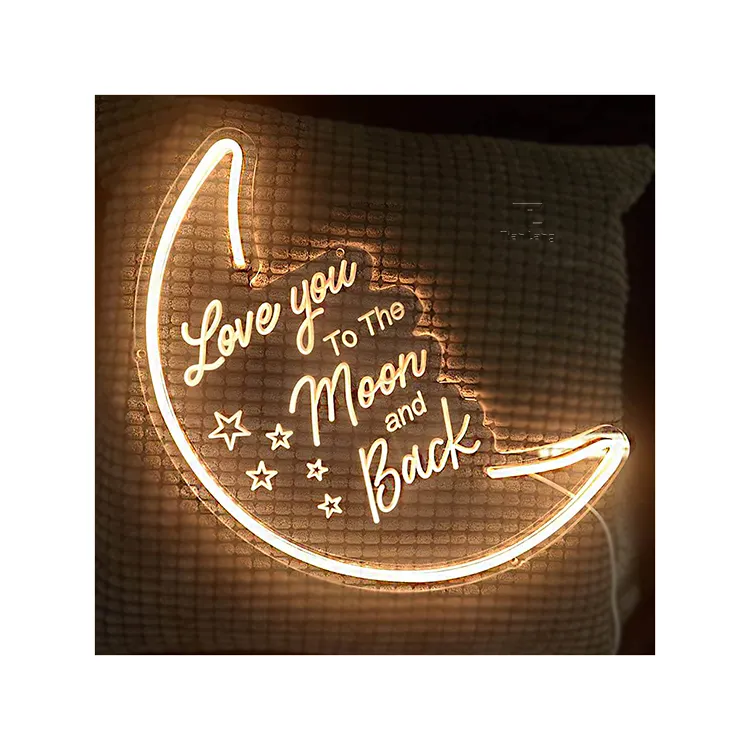 Bảng Hiệu Led Neon Mặt Trăng Hiệu Ứng Gương Vàng Cho Bữa Tiệc Nghệ Thuật 3D Chữ Love You To The Moon Back