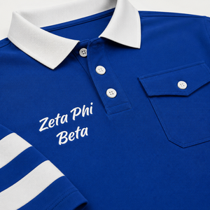 Polo à manches courtes bleu Zeta Phi Beta personnalisé avec poche et cordon de serrage, style preppy, haut décontracté pour homme, vêtements grecs personnalisés - Product Image 6
