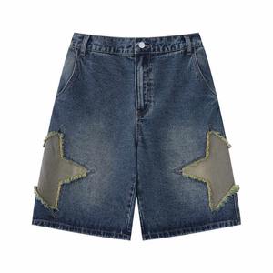 2025 nouveaux hommes taille haute droite Denim Shorts 100% coton en détresse étoile conception non tissé méthode de tissage en gros - Product Image 6