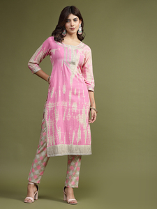Kurtis de Algodón Rosa para Mujer con Estampado Digital y Bordados, Conjuntos Modernos de Diseño Casual para Oficina, Venta al Por Mayor - Product Image 2