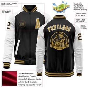 Custom <b>Black</b> Old Gold-White Bomber Varsity Letterman Two Tone Zipper Jacket Windbreaker Streetwear Vintage Men's Varsity Jacket - Product Image 2