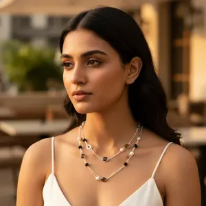 Collier en argent 925 avec des accents noirs et de perles pour femmes - Product Image 3