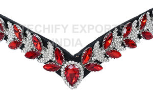 Bandeau à sourcils en cristal rouge de luxe pour chevaux Décoration de têtière équestre en cuir faite à la main - Product Image 2