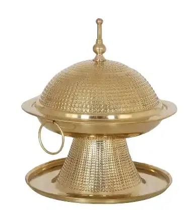 Mangkuk saji tanggal desain Arab menyediakan kualitas baik bahan aluminium emas selesai logam tanggal mangkuk Pot dengan tutup dan dudukan