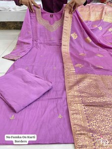 Beautiful Decorated <b>Light</b> PURPLE <b>Color</b> Banarashi Chanderi Silk Adult Special Salwar Suit for Wedding Function Special - Product Image 5