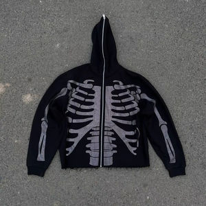 Nueva ropa de calle logotipo personalizado calavera Halloween Sudadera con capucha de gran tamaño esqueleto grueso cremallera completa sudaderas con capucha hombres de alta calidad - Product Image 1