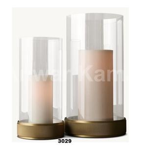 Bougeoir en acier inoxydable bronze et verre transparent pour bougie pilier, décoration d'intérieur, lot de 2 pièces - Product Image 1