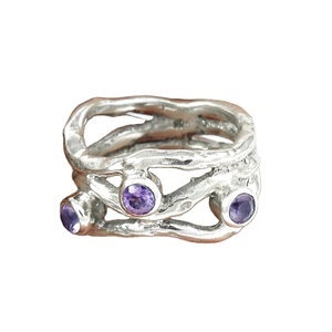 Bague en améthyste noire naturelle pour femmes, anneau de fiançailles Vintage, fin, fait à la main, argent massif 925, vente en gros - Product Image 1