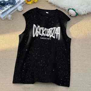 เสื้อกั๊กแขนกุดทรงหลวมสำหรับผู้ชาย, เสื้อยืดถักแวววาวคอเสื้อไซส์ใหญ่พิเศษระบายอากาศได้ดี - Product Image 4