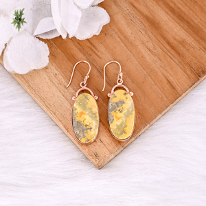 Pendiente de piedras preciosas de forma ovalada de jaspe de abejorro de Latón chapado en oro rosa, pendientes personalizados, regalo de joyería bohemio para mujer - Product Image 2