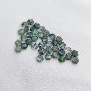 2023新设计6毫米苔藓玛瑙天然刻面平六角形松散宝石，用于以实惠的工厂价格制作珠宝