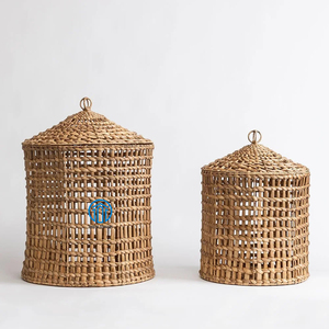 Hot Trend Excelente artículo de decoración Útil para almacenamiento o lavandería Cesta de jacinto de agua éticamente elaborada con tapas - Product Image 1