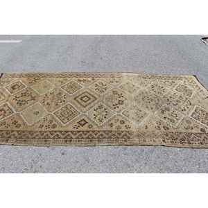 Grand tapis turc vintage de 4,5 x 9,8 pieds, tapis en laine marron patchwork - Product Image 2