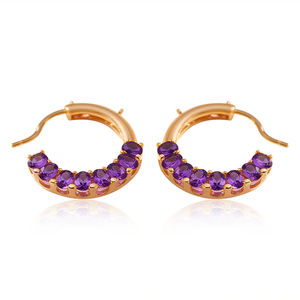 Luxury <b>14K</b> Solid Yellow <b>Gold</b> Amethyst Gemstone <b>Hoop</b> <b>Earrings</b> Jewelry Manufacture - Product Image 1