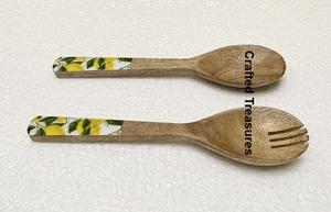 Meilleure vente personnalisé bois avec émail imprimé vaisselle cuillère et fourchette cuisine cuisine service salade outils fête de mariage et maison - Product Image 2