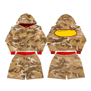 Conjunto de Sudadera con Capucha y Pantalones Cortos de Felpa de Algodón Grueso Personalizado para Mujer, de Alta Calidad, Estilo Urbano - Product Image 3