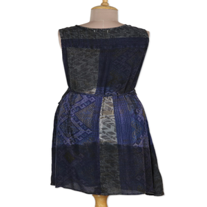 Vestido envolvente con textura arrugada de rayón para mujer, azul y topo, sin mangas, diseño de línea A, elegante, informal, traje de verano occidental - Product Image 3