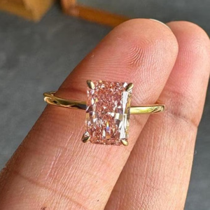 Anillo de Compromiso Solitario con Diamante Cultivado en Laboratorio de Corte Radiante Rosa Fantasía de 1 Quilate con Certificación IGI en Oro Sólido de 14K para Joyería Femenina - Product Image 1