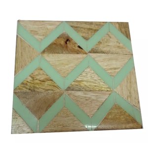 Natural <b>Wooden</b> & Colored Resin Designer Tea Cup Mats Pads Modern Style Trendy Design Square Household Dinnerware Glass Coaster - Product Image 1