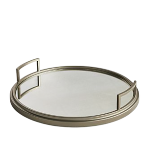 Bandeja Redonda de Metal Plateada de Alta Calidad con Espejo, Bandeja Decorativa con Marco Metálico, Elegante Bandeja de Vidrio con Espejo para Servir Bebidas, Decoración del Hogar - Product Image 5