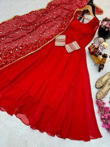 ชุดคลุม anarkali ล่าสุดออกแบบโดย Fab Zone faux georgette งานปักสำหรับอินเดียและปากีสถาน - Product Image 4