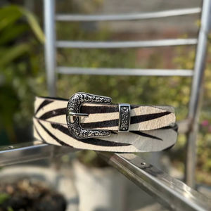 Handcrafted Durable Vintage <b>White</b> Hair on Finish <b>Belt</b> with Strong Steel Pin Buckle and Western Design - Product Image 1