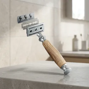 Morgans Industries Twin Blade Safety Razor with Wood Handle for <b>Men</b>-Barber Shop & Personal Care Use Stainless Steel Blades - Product Image 1