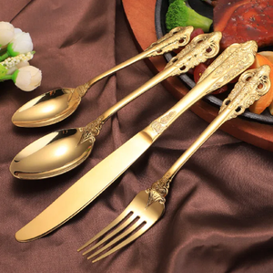 Gold Plated Wedding Silverware Wholesale High Elegant Luxury Dinnerware Cutleries Set <b>Flatware</b> In Affordable Prices - Product Image 2