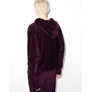เสื้อฮู้ดดี้กำมะหยี่สีเบอร์กันดีทรงหลวมโอเวอร์ไซส์ มีกระเป๋าจิงโจ้ สไตล์ลำลองสำหรับฤดูหนาว เสื้อสตรีทแวร์ - Product Image 3