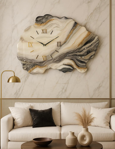 SUAZ Artisan Eco-Friendly Wall <b>Clock</b> <b>Large</b> Modern Geode Design <b>Grey</b> Gold Marble Decor for Hotel Office Luxury Home - Product Image 3
