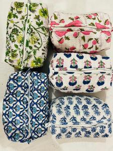 Wholesale Lot 100% Cotton <b>Quilted</b> for Toiletry <b>Bag</b> Handmade Floral Hand Block Printed Bohemian Style Zipper Closure <b>Makeup</b> <b>Bag</b> - Product Image 2