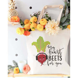 My Heart Beets for You Cotton Canvas Tote Bag 12oz Eco-Friendly Beach Bag Long Screen Printing Letter Cartoon for Daily Use Gift - Product Image 3