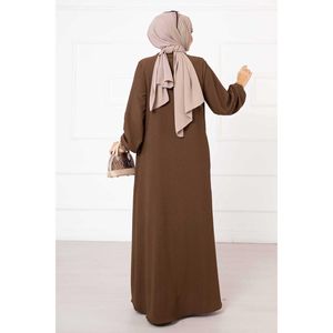 Robe abaya XXL en polyester de haute qualité Hijab marron détaillé avec poche à cordon décontracté pour les deux saisons-été et hiver - Product Image 4