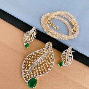 ชุดจี้ดีไซน์สุดพิเศษสีทองพร้อมต่างหูประดับหินโฆษณาสำหรับงานแต่งงานคอลเลกชันสวมใส่สำหรับผู้หญิง - Product Image 1