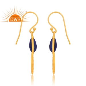 Dernier modèle de boucles d'oreilles en argent sterling plaqué or 18 carats avec pierres précieuses en lapis lazuli naturel Fabricant de bijoux - Product Image 3