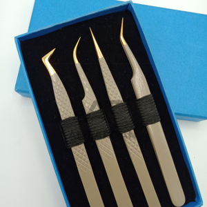 แหนบขนตาเพิ่มวอลลุ่มสีนู้ดสีทองปลายไฟเบอร์แหนบต่อขนตาสแตนเลสทนทานปรับแต่งโลโก้ได้ตามต้องการ - Product Image 1