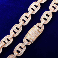 Chaîne cubaine Miami de luxe en or plaqué rhodium 14 carats, 18 mm, style pavé brillant avec diamants de laboratoire, unisexe