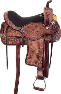 Selle de cheval de Type anglais de haute qualité en cuir véritable Western Barrel Trail avec accessoires portables personnalisables - Product Image 2