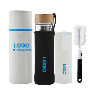 Ekocian Bouteille d'eau en verre avec infuseur à thé Gobelet de voyage à double paroi en borosilicate avec couvercle en bambou <span class=keywords><strong>Navaris</strong></span> - Product Image 1