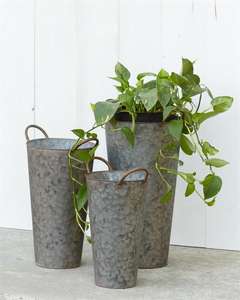 Jardinière décorative galvanisée avec poignées pour fleurs, décoration de la maison pour salon, cuisine, chambre, appartement, bureau - Product Image 2