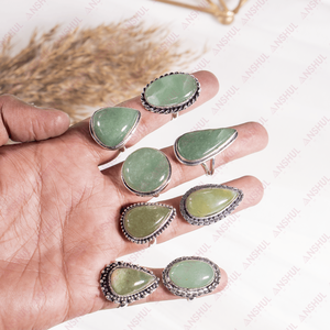 Bagues Cabochon Tendance en Aventurine Verte Naturelle Premium, Bijoux de Méditation en Pierre Semi-Précieuse Guérisseuse, Cadeau Unisexe pour Fête - Product Image 4
