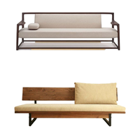 Meubles de jardin, style Chesterfield, canapé modulaire inclinable en bois de teck massif moderne, trois places, tissu et cuir, vente en gros