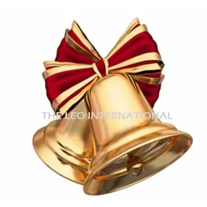 圣诞铃铛红色丝带金色金属圣诞铃铛挂饰节日装饰美式风格
